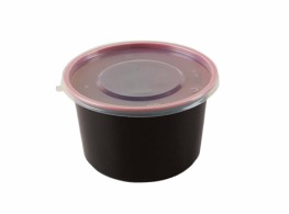 Box guru ถ้วยPPเวฟ สีดำแดง พร้อมฝา 1,000 ml. ( B-BT1,000RB )