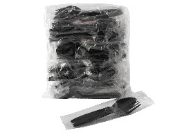 ชุดช้อนส้อมพลาสติกสีดำ