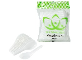 ช้อนพลาสติกสั้นสีขาว ตรา ดอกบัว