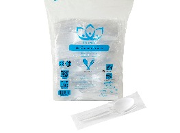 ชุดช้อนส้อมพลาสติกสีขาว ตรา ดอกบัว