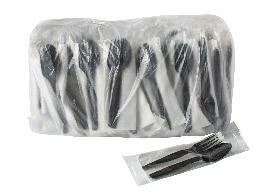 ชุดช้อนส้อมพลาสติกสีดำ + ทิชชู่