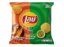 ขนมมันฝรั่งแท้ทอดกรอบแผ่นหยักรสกุ้งเผาน้ำจิ้มซีฟู้ด ตรา เลย์